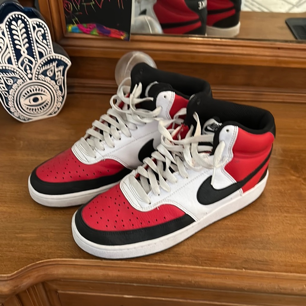 Nike Red and White High-Top Sneakers